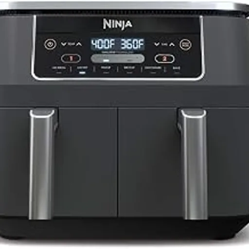Ninja DZ201 Foodi 8 Quart 6-in-1 DualZone 2-Basket Air Fryer with 2 Independent Frying Baskets, Match Cook & Smart Finish to Roast, Broil, Dehydrate & More for