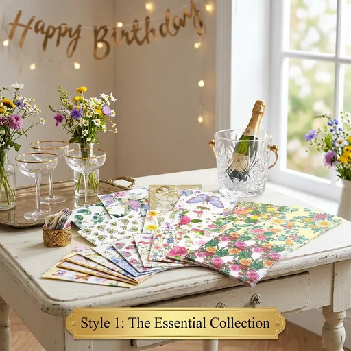 20 Pack Assorted Floral Napkins Decoupage Decorative, Decoupage Napkins Cocktail Decorative Paper for Birthday Party Beautiful Gorgeous, 20 styles of decorative paper (Style 1)