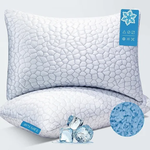 QUTOOL Cooling Pillow for Sleeping 2 Pack,Luxury Shredded Memory Foam Bed Standard Pillows Set of 2,Cool Pillow for Hot Sleepers Adjustable Firm Pillow for Side,Back,Stomach Sleepers Soft Yet Support