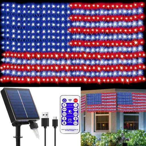 Solar American Flag Net Lights
