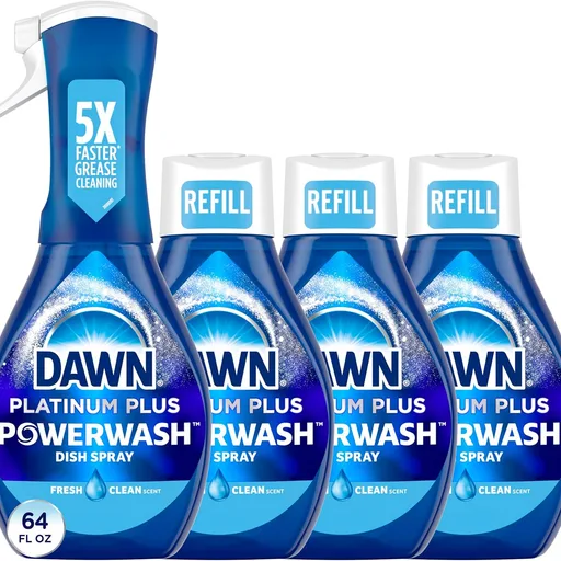 Dawn Powerwash Spray, Dish Soap, Dishwashing Liquid, Fresh, 1 Starter Kit + 3 Refills, 4x16 Fl Oz