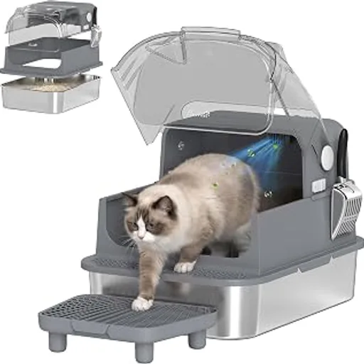 PawHut Stainless Steel Cat Litter Box with Flip Lid