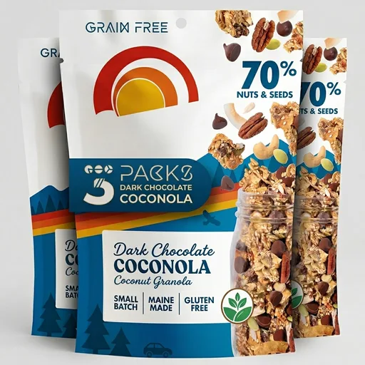 Grandy Organics Dark Chocolate Coconola - Certified Organic Grain Free Granola - 7g Protein - Gluten Free, Non GMO, Vegan & Paleo Friendly - Chocolate, Coconut, Nuts & Seeds - 3 Pack, 9oz Bags