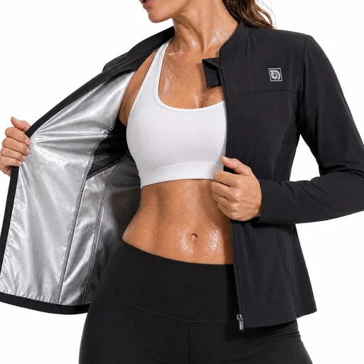 NINGMI Women’s Sauna Jackets Lightweight Long Sleeves Sweat Suit Slim-Fit Shirt Zipper Workout Gym Exercise Body Shaper
