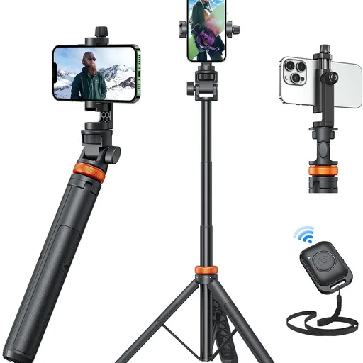 EUCOS 62" Phone Tripod, Tripod for iPhone & Selfie Stick with Remote, Extendable Cell Phone Stand & Ultimate Phone Holder, Solidest Phone Stand Compatible with iPhone/Android
