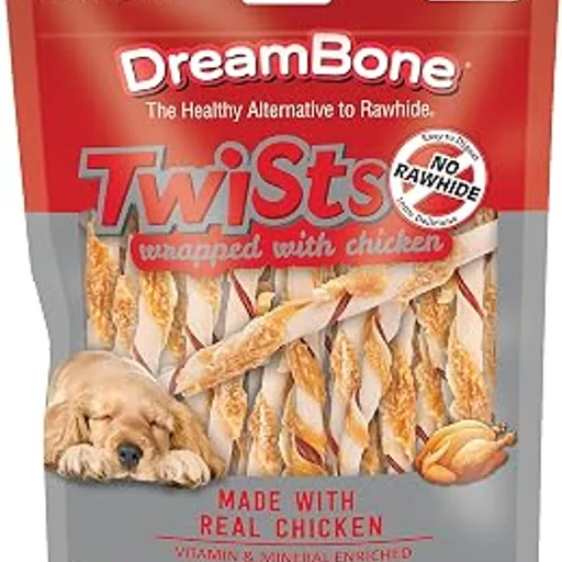 DreamBoneChicken Wrapped Twist Stick Rawhide-Free Dog Treats, 50 Count | Daily Chew, Digests Safely and Completely, Made With Real Protein, Chicken and Veggies,
