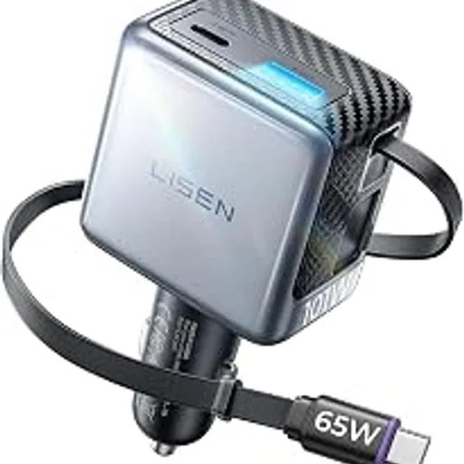 LISEN 101W AVS Fast Car Charger with Built-in Retractable USB C Cable