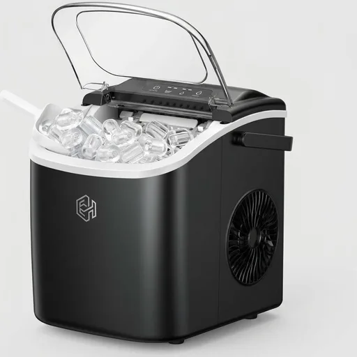 EUHOMY Countertop Ice Maker Machine with Handle, 26lbs in 24Hrs, 9 Ice Cubes Ready in 6 Mins, Auto-Cleaning Portable Ice Maker with Basket and Scoop, for Home/Kitchen/Camping/RV. (Black)