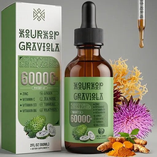 21-in-1 Soursop Graviola Liquid Drop, Soursop Bitters Liquid 2000mg Organic Soursop Leaves & Fruit with 300mg Sea Moss, Zinc, Vitamins for Cellular, Immune, Ski