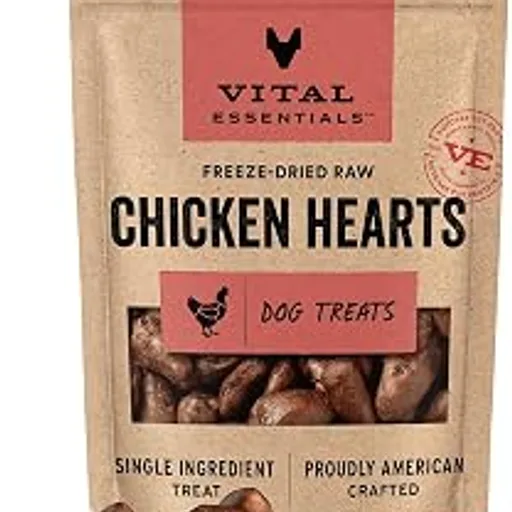 Vital Essentials Freeze Dried Raw Chicken Hearts Dog Treats, 1.9 oz Bag | Single Ingredient, Premium Quality Protein, Grain-Free, USA Made with U.S. & Globally