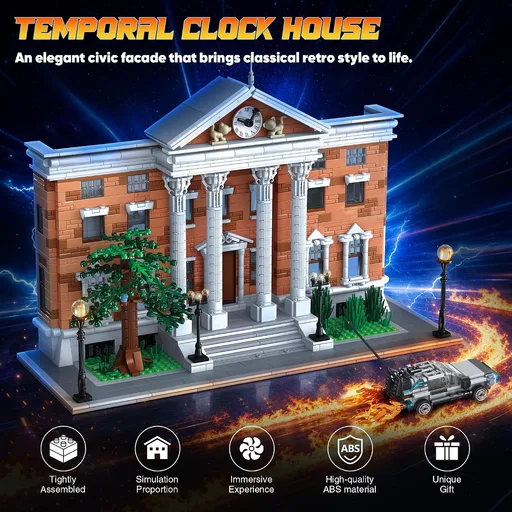 Future Clock House Building Blocks with Retro Sports Cars