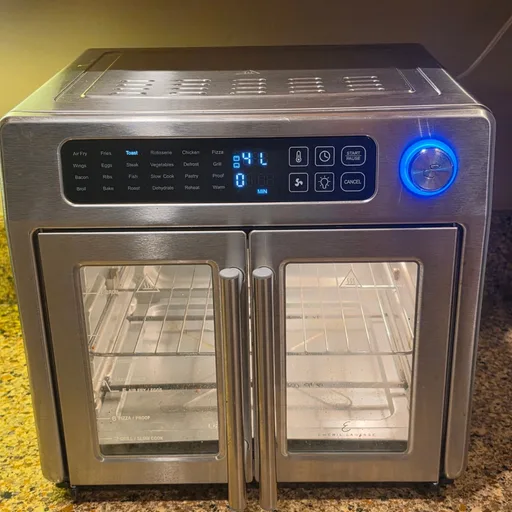 Emeril Lagasse Extra Large French Door Air Fryer Toaster Oven Combo, 24 Cooking Functions and Digital Controls, 7 Accessories Included, Stainless Steel Finish, 26QT Capacity