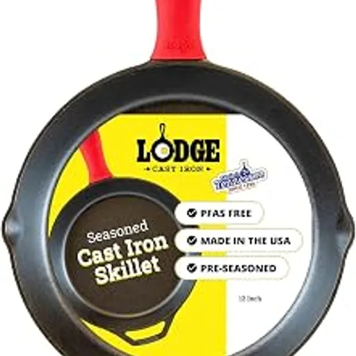 LodgeSeasoned Cast Iron Skillet 12 Inches - Quality Frying Pan for the Stove, Oven, Grill & Campfire - Includes Silicone Hot Handle Holder - Non-Toxic, Nonstick