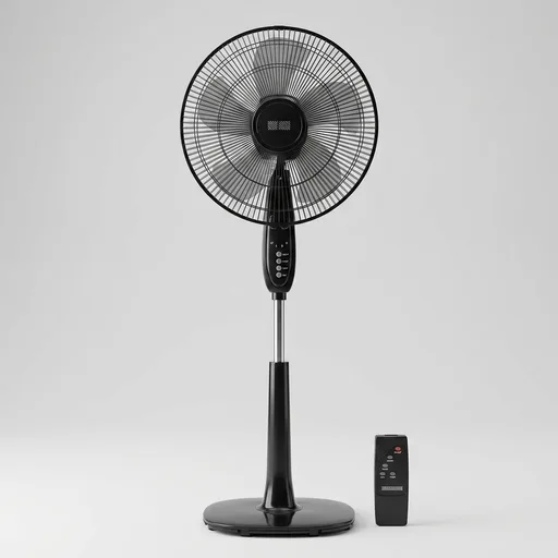 Amazon Basics 16" Pedestal Fan with Remote for Bedroom, Living Room, Office, Adjustable Height, Dual-Layered Blades, 3 Speeds, 3 Modes, Timer, Tilt Head, 60W, Black