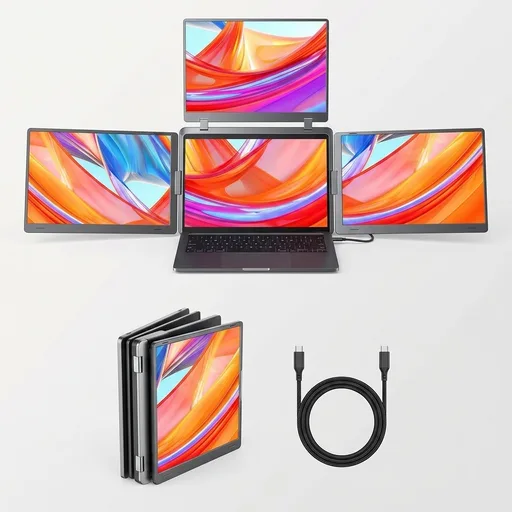 16" Triple Screen Monitor Extender, Quad Monitors for 14-18.5" Laptops | 1 Cable for 3 Screens Portable Monitor, Travel Screen Extender, Compatible with Win MacOS, FHD 1200P IPS, USB-C/HDMI-S788 Pro