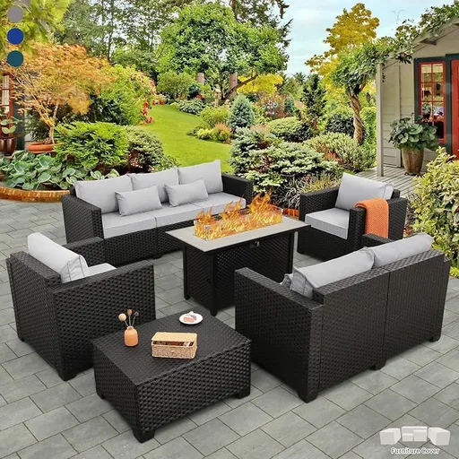 Rattaner Patio Furniture Set w/ 45" fire Pit, 6 pieces outdoor furniture set w/ patio set