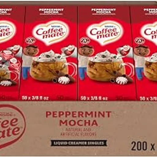 Nestle Coffee mate Coffee Creamer, Peppermint Mocha, Liquid Creamer Singles, Non Dairy, No Refrigeration, 0.375 fl oz Tubs (Pack of 200)