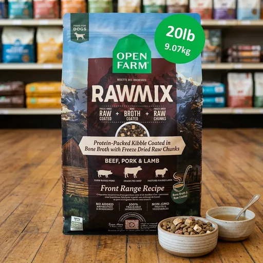 Open Farm, RawMix Grain-Free Dry Dog Food, Protein-Packed Kibble Coated in Bone Broth with Freeze Dried Raw Chunks, Beef Pork & Lamb, Front Range Recipe, 20lb Bag