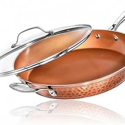Gotham Steel Hammered Copper 14-Inch Nonstick Frying Pan with Lid
