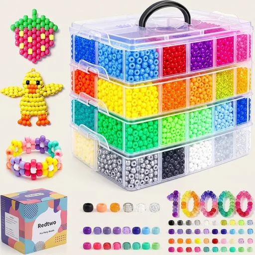 Redtwo 10000 Pcs Pony Beads for Bracelet Making Kit, 40 Colors Kandi Beads for Bracelets Jewelry Making, 6x9mm Hair Bead for Braids Key Chains DIY Crafts Gifts for Tween Girls