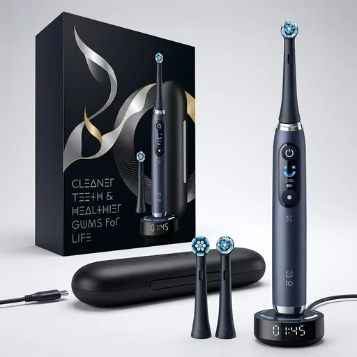 Oral-B Rechargeable Electric Toothbrush, iO9 Limited Ultimate Clean, 7 Cleaning Modes, Interactive Display, iSense Charger, Charging Travel Case, Visible Pressure Sensor, 3 Brush Heads, Black