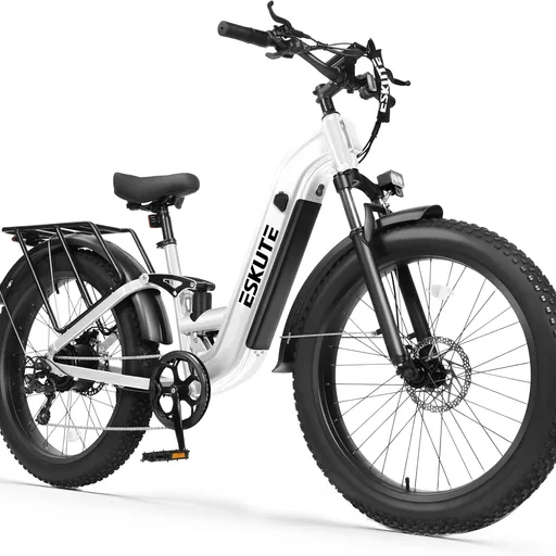 ESKUTE Electric Bike for Adults - 48V20.8Ah 80 Miles Battery Commuter, 32+MPH, Peak 1500W Brushless Motor, 26x4.0 Fat Tire Step-Thru Cityrun Ebike, 8-Speed, Full Suspensions E-Bike