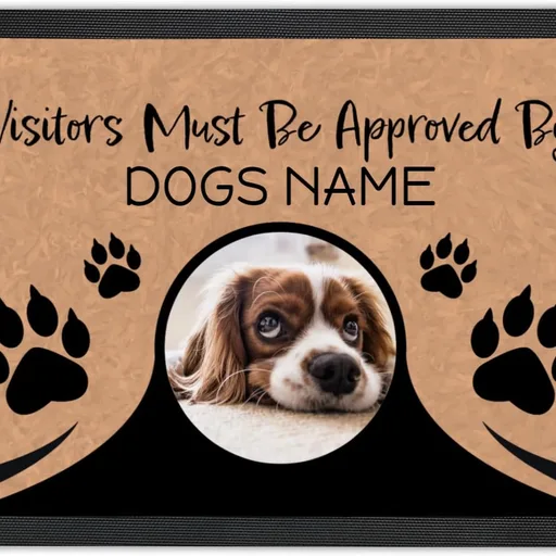 Personalized Dog Door Mat with Photo and Name - Customized Welcome Mat - Floor Mats - Front Door Mat - Visitors Must Be Approved - Abrasion-Resistant and Non-Slip (20" x 14")