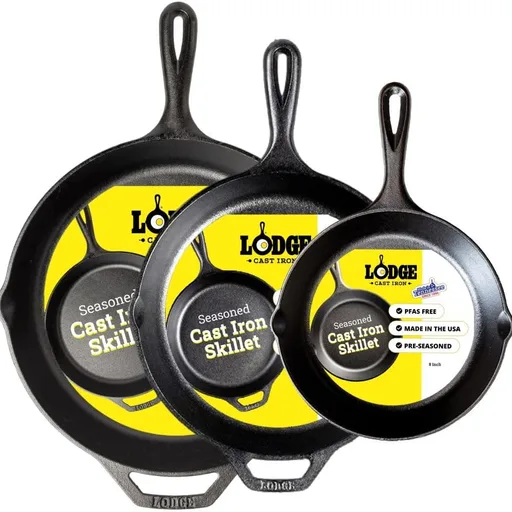 Lodge Pre-Seasoned Cast Iron Skillet Set, 8, 10.25 and 12 Inches