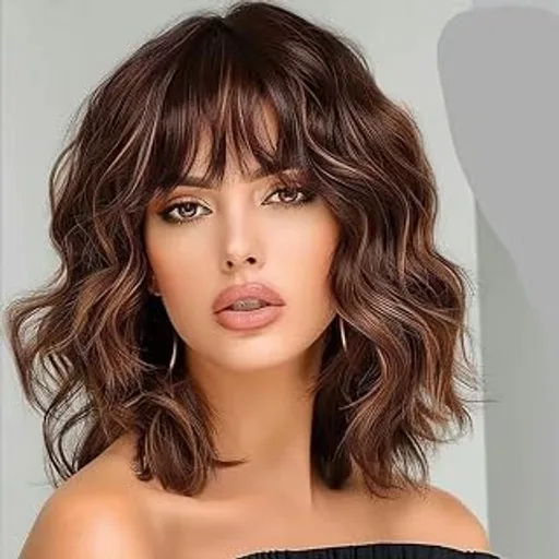 Lativ Brown Highlight Wig with Bangs