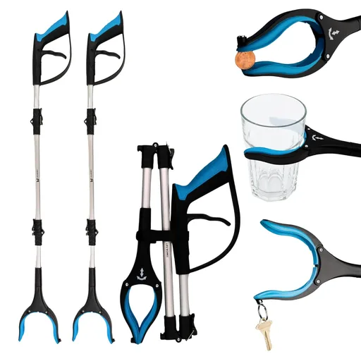 LIFE WORKS Reacher Grabber Tool, 360° Rotating Head, 4.5” Jaw Opening, Ergonomic Handle, Folds for Storage, Aids in Reaching Items High or Low, Surgery Recovery, Hip Replacement (2 Pack)8