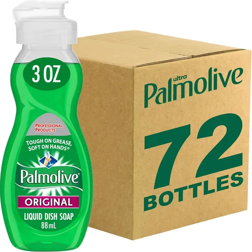 PALMOLIVE Dishwashing Liquid, Travel Dish Soap, Original Scent, Green, 3 Fluid Ounce Bottle (Case of 72) - Total of 216 Fluid Ounces - Dishwashing Liquid - Kitchen Soap & Cleaning Supplies