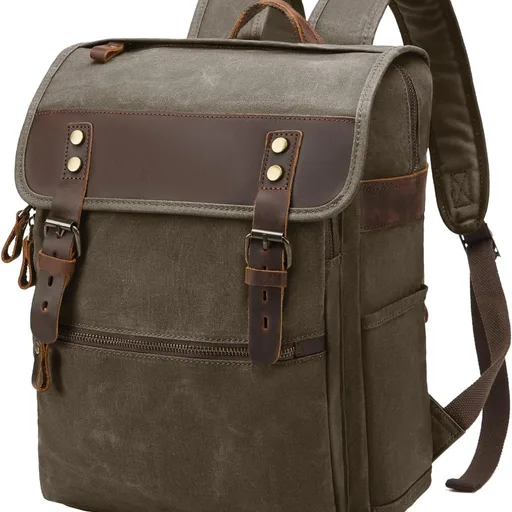 Waxed Canvas Vintage Backpack for Men Women, Army Green