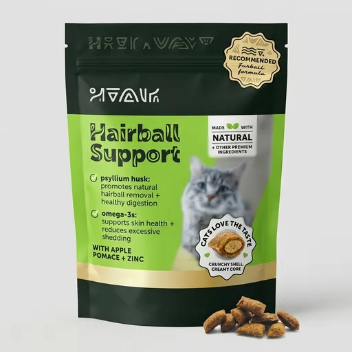 Cat Hairball Remedy Treats - Dual Texture Crunchy Creamy Hairball Treatment for Cats, Furball Relief Control Supplement with Fiber, Fish Oil for Indoor Cats Skin Coat Digestion (30-Day Supply)