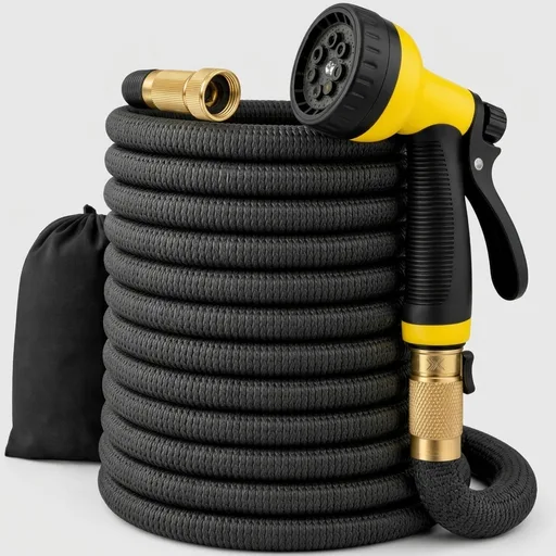 J&B XpandaHose 150ft Expandable Garden Hose – Ultra-Strong 3750D, 4-Layer Latex Core, Brass 3/4" Connectors, 10-Pattern Nozzle & Storage Bag – Lightweight, Kink-Reducing, Leak-Resistant