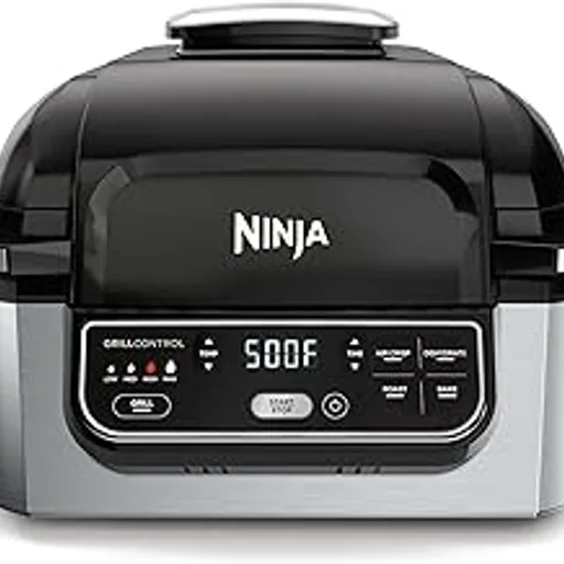 NinjaFoodi® 5-in-1 XL Indoor Grill & Air Fryer, Black/Grey, AG301 | Cyclonic Grilling Technology for char-grilled flavor indoors year-round. 5-in-1: Grill, Air