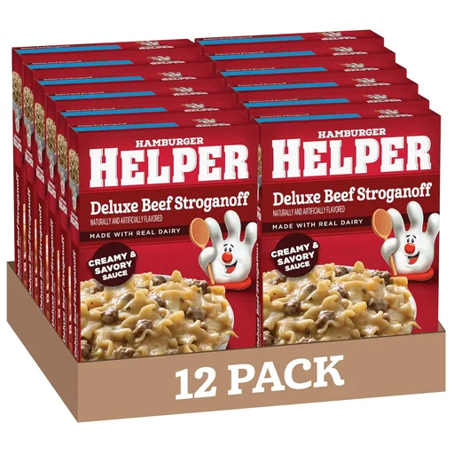 Hamburger Helper Deluxe Beef Stroganoff Pasta Meal (5.5 oz- 12 Pack) No Artificial Flavors, Ready in 3 Easy Steps, Quick Meals for Midweek Dinners, Busy Evenings & Families On-the-Go