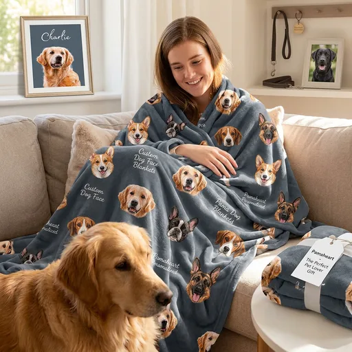 Pamaheart Custom Dog Face Blankets, Personalized Pet Photo Blanket, Fleece Dog Blankets, Customized Photo Throws, Dogs Dad Gifts, Pet Lover Gifts, Memorial Gift /1