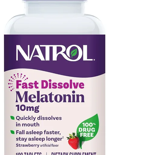 Natrol Melatonin 10mg Fast Dissolve Tablets - Strawberry Flavor, 100 Count, Sleep Aids for Adults, Fast Dissolve Melatonin for Adults, 100-Day Supply