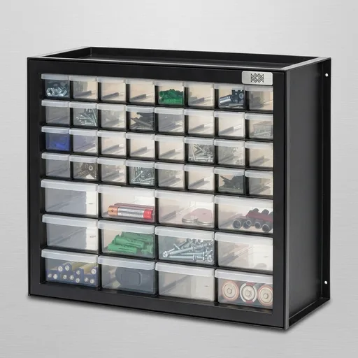IRIS USA 44-Drawer Small Parts Organizer, Made in USA, Storage Drawers for Screws, Nuts, Bolts, Electronics, Hardware, Beads, Crafts, Building Bricks, Stackable Garage Storage Cabinet, Black