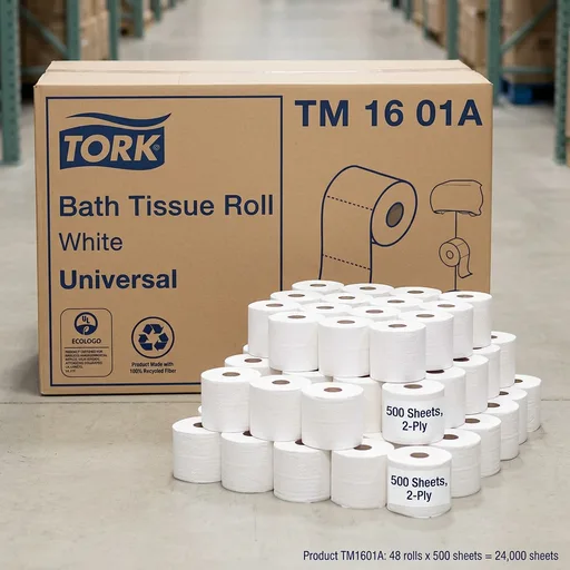 Tork Universal Bath Tissue Roll, 2-Ply, 48 rolls, 500 sheets, TM1601A, White