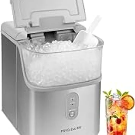 FrigidaireCountertop Crunchy Chewable Nugget Ice Maker, Compact, 33lbs per Day, Metallic Finish