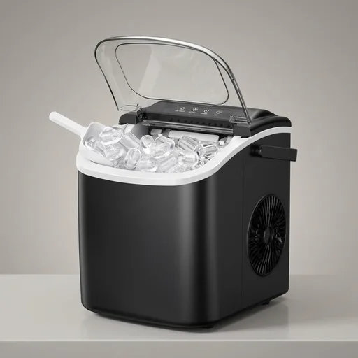 EUHOMY Countertop Ice Maker Machine with Handle, 26lbs in 24Hrs, 9 Ice Cubes Ready in 6 Mins, Auto-Cleaning Portable Ice Maker with Basket and Scoop, for Home/Kitchen/Camping/RV. (Black)