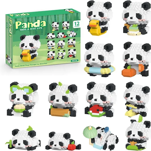 Animals Building Block Sets,Micro Mini Animals Party Favors for Kids, Birthday Gift for Boy Girl,12 Pack Pandas