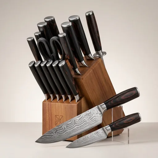 Yatoshi Professional Kitchen Knife Set, 15 Pieces, High Carbon Stainless Steel, Ergonomic Handle