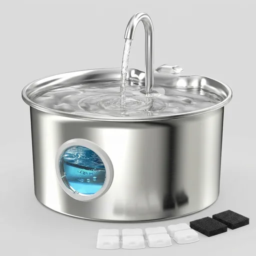 Stainless Steel Cat Water Fountain: Cat Fountain with 6 Filters + 3 Sponges - 88oz/2.6L Pet Water Fountain for Cats Inside - Silent Cats Water Bowl Dispenser -
