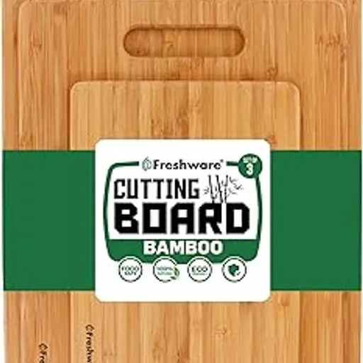 FreshwareBamboo Cutting Board Set of 3, Wooden Cutting Boards for Kitchen, Knife Friendly Food Grade Chopping Board, Lightweight with Hanging Hole for Easy Stor