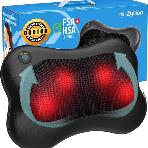 Zyllion ZMA-13 Back and Neck Massager with Heat for Pain Relief, Black