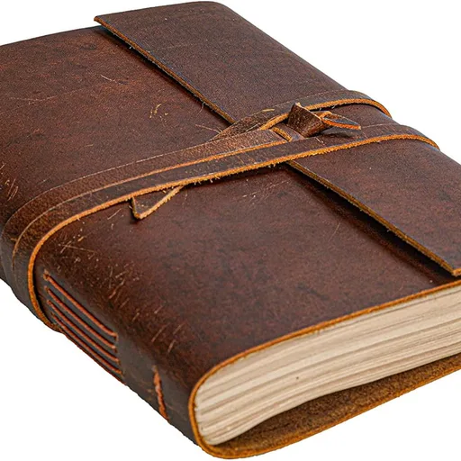Leather Journal Notebook - Rustic Handmade Vintage Leather Bound Journals for Men and Women - Leather Craft Unlined Paper 300 Pages, Leather Book Diary Pocket Notebook, Diary To Write In (5" x 7")