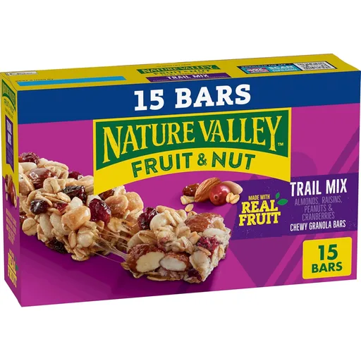 Nature Valley Chewy Fruit & Nut Trail Mix Granola Bars, Almond Raisin & Cranberry with Whole Grain Oats, No Artificial Flavors or Colors, No High Fructose Corn Syrup, On-the-Go Snack, 15 Bars 18 oz