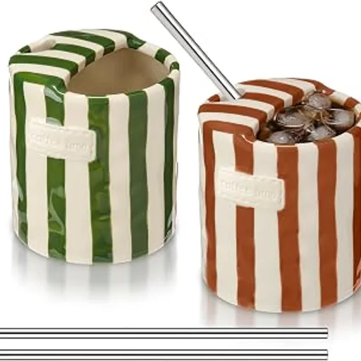 2 Pack Ceramic Coffee Mug with Sip Hole Porcelain Espresso Cup